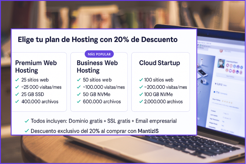 Planes de Hosting Web de Hostinger con 20% de descuento: Premium, Business y Cloud Startup